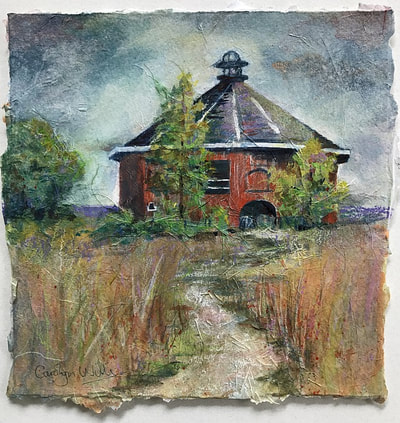 Mixed Media painting of Fountaingrove Round Barn, Santa Rosa by Carolyn Wilson.